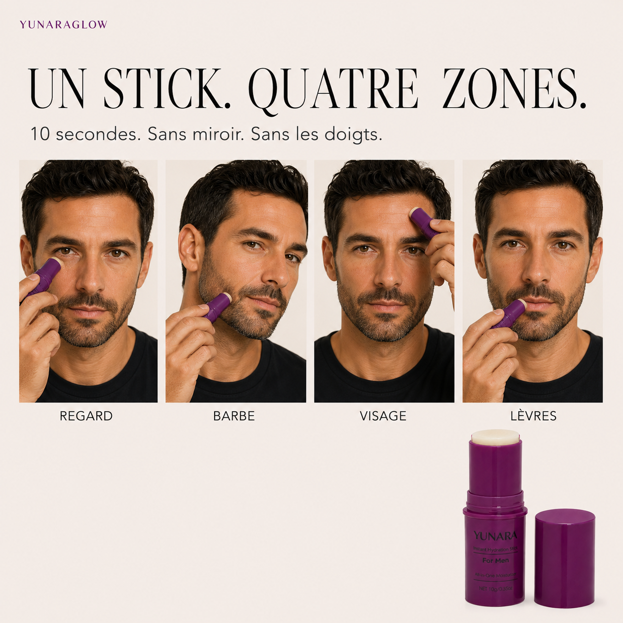 Stick Visage Homme — Hydratation, Barbe & Regard Fatigué | 10 Secondes Sans Miroir