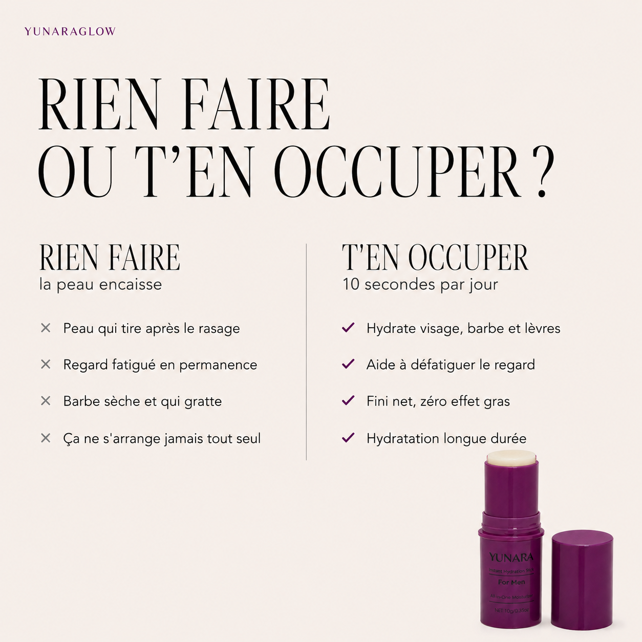 Stick Visage Homme — Hydratation, Barbe & Regard Fatigué | 10 Secondes Sans Miroir