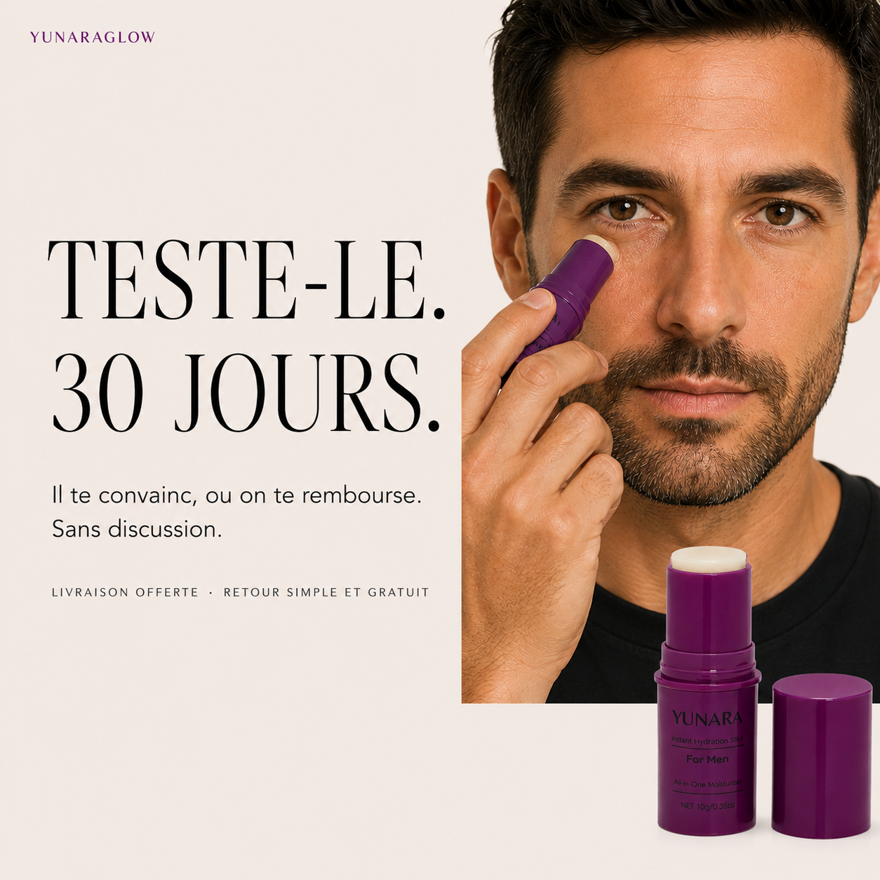 Stick Visage Homme — Hydratation, Barbe & Regard Fatigué | 10 Secondes Sans Miroir