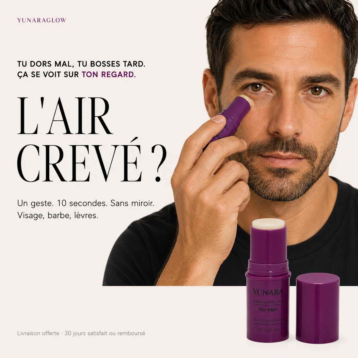 Stick Visage Homme — Hydratation, Barbe & Regard Fatigué | 10 Secondes Sans Miroir