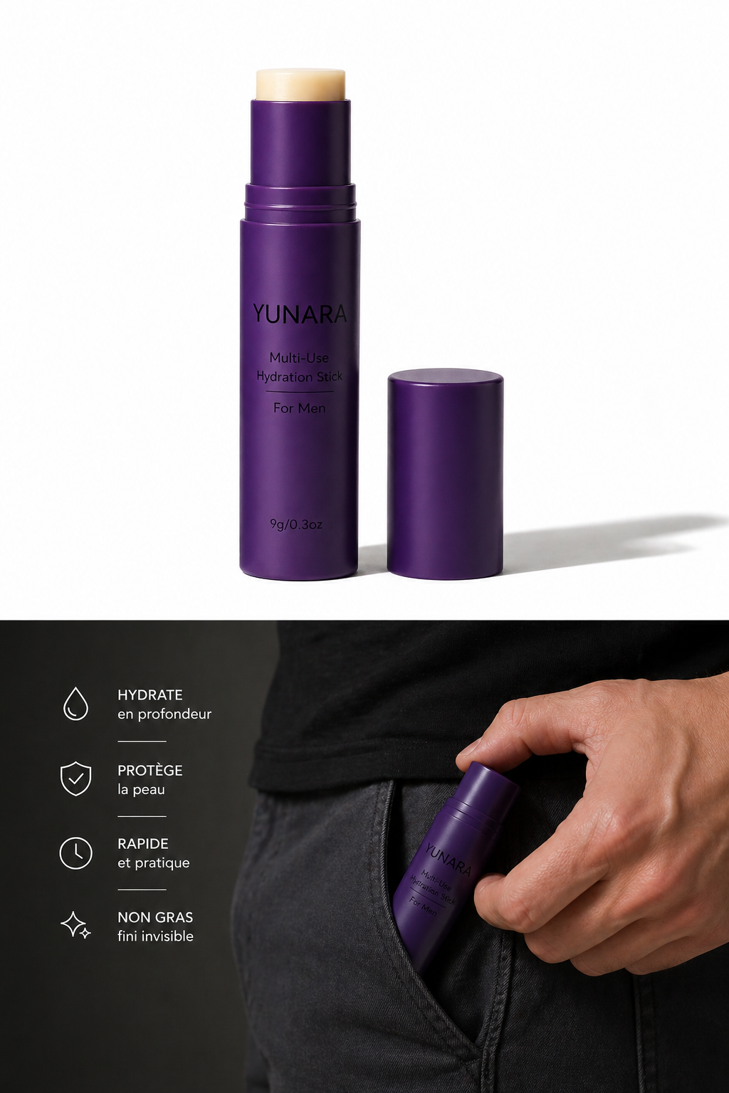 Stick Homme Visage Hydratant Sans Miroir • K-Beauty • 10 secondes